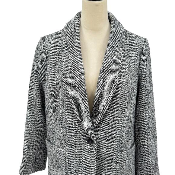 Talbots NWT Petite Black & White Herringbone Wool Blend Relaxed Blazer Coat - Picture 8 of 12